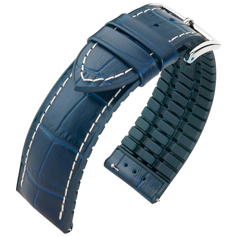 Verplicht Luxe Broers en zussen Hirsch George Performance Horlogeband Blauw Leer / Zwart Rubber 300m WR
