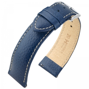 Hirsch Kansas Horlogebandje Buffelgrain Blauw Wit Stiksel