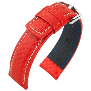 Hirsch Carbon Horlogebandje 100 m Water-Resistant Rood