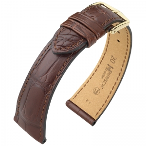 Hirsch London Louisiana Alligator Horlogebandje Mat Bruin - 22mm