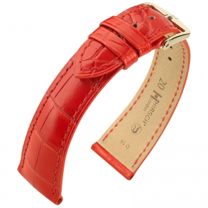 Hirsch London Louisiana Alligator Horlogebandje Mat Rood - 20mm