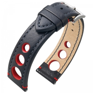 Hirsch Rally Artisan Geperforeerd Horlogebandje Zwart / Rood