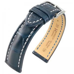Hirsch Capitano Louisiana Alligator Horlogebandje Semi-Mat Donkerblauw 100m WR