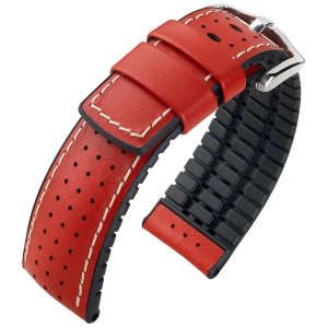 Hirsch Tiger Performance Horlogeband Rood Leer / Zwart Rubber