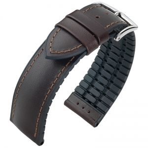 Hirsch James Performance Horlogeband Donkerbruin Leer / Zwart Rubber