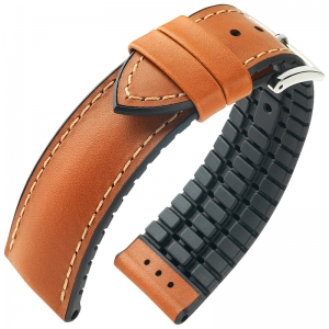 Hirsch James Performance Horlogeband Goudbruin Leer / Zwart Rubber