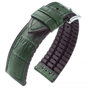 Hirsch Paul Performance Horlogeband Groen Leer / Zwart Rubber