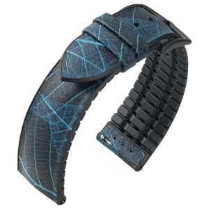 Hirsch Leaf Performance Horlogeband Echt Blad Blauw / Zwart Rubber