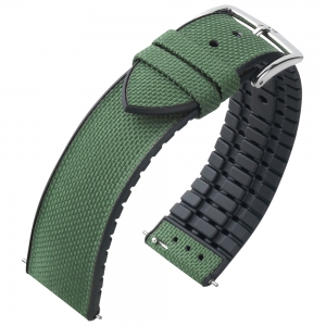 Hirsch Arne Performance Recycled Horlogeband Donkergroen Seaqual® PET / Zwart Rubber