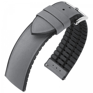 Hirsch Arne Performance Horlogeband Grijs Leer / Zwart Rubber