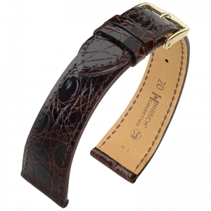 Hirsch Genuine Croco Horlogeband Glanzend Krokodillenleer Bruin