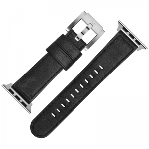 Horlogeband voor Apple Watch Zwart Leer Zwart Stiksel 22mm