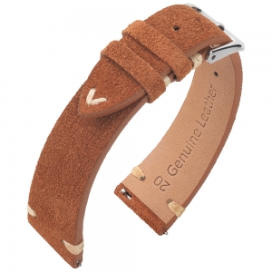 Suede Lederen Vintage Horlogebandje V-Stitch Cognac