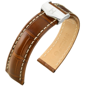 Horlogeband Voor Breitling Vouwsluiting - Hirsch Navigator Louisiana Alligator Goudbruin
