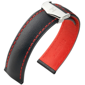 Hirsch Speed Horlogeband voor TAG Heuer Vouwsluiting Zwart Rood Stiksel