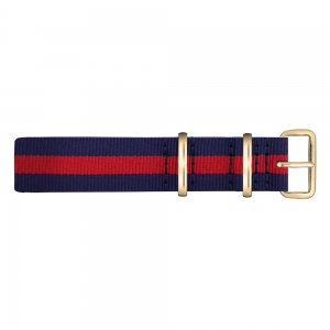 Paul Hewitt NATO Horlogeband Marineblauw Rood met Gouden Gesp 20mm