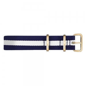 Paul Hewitt NATO Horlogeband Marineblauw Wit met Gouden Gesp 20mm