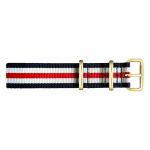 Paul Hewitt NATO Horlogeband Marineblauw Wit Rood met Gouden Gesp 20mm