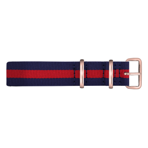 Paul Hewitt NATO Horlogeband Marineblauw Rood met Rosegouden Gesp 20mm