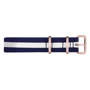 Paul Hewitt NATO Horlogeband Marineblauw Wit met Rosegouden Gesp 20mm