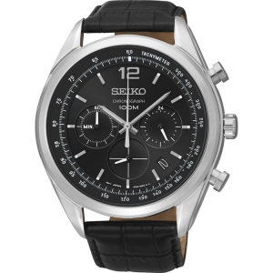 Seiko Quartz Horlogeband SSB097P1 Zwart Leer
