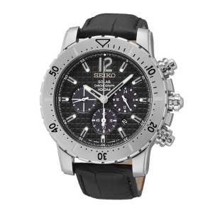 Seiko Solar Chronograph Horlogeband SSC223 Zwart Leer 
