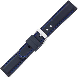 Zwart Silicone Rubberen Horlogeband - Blauw Stiksel