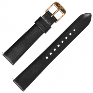 LLarsen / Lars Larsen 18mm Horlogeband Zwart Kalfsleer - Gouden Gesp