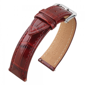 Kalfslederen Crocograin Glanzend Horlogebandje Bordeauxrood