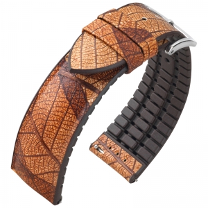 Hirsch Leaf Performance Horlogeband Echt Blad Bruin / Bruin Rubber