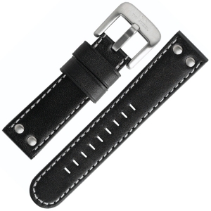 TW Steel Horlogebandje Zwart Kalfsleer, Wit Stiksel 22mm