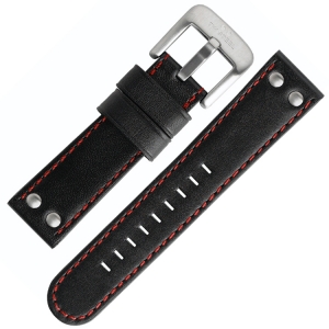 TW Steel Horlogeband Zwart Kalfsleer, Rood Stiksel 22mm