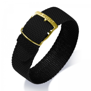 Eulit Perlon Horlogeband Kristall Zwart - Gouden Gesp