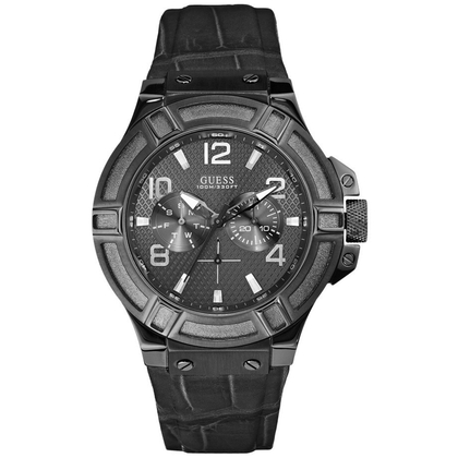 Guess Horlogebandje W0040G1 Rigor Zwart Leer Alligator Structuur