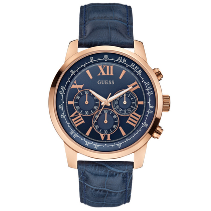 Guess Horlogebandje W0380G5 Blauw Leer Krokostructuur