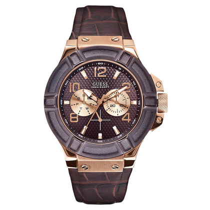 Guess Horlogebandje W0040G3 Rigor Bruin Leer Alligator Structuur