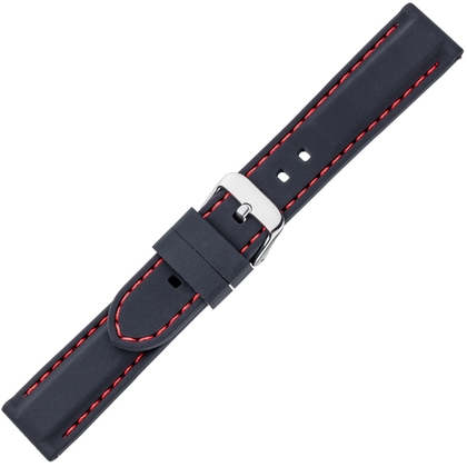 Zwart Silicone Rubberen Horlogeband - Rood Stiksel