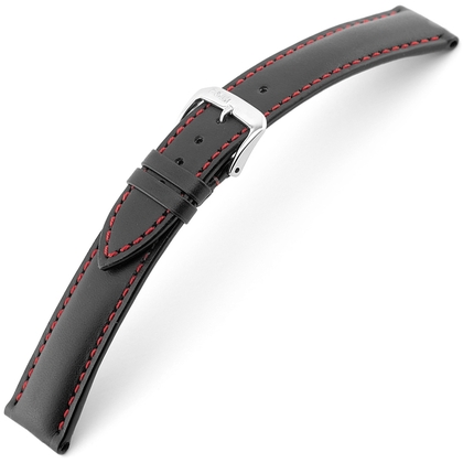 Rios Smart Horlogebandje Rundsleer Zwart Rood Stiksel