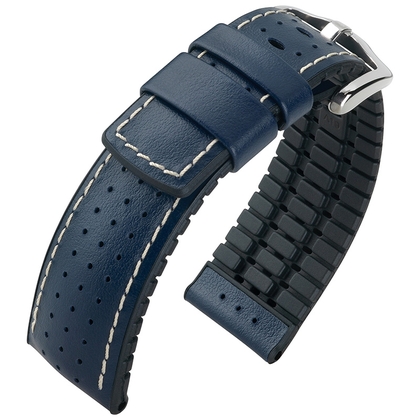 Hirsch Tiger Performance Horlogeband Blauw Leer / Zwart Rubber