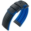 Hirsch Ayrton Performance Horlogeband Zwart Leer / Oceaan Blauw Rubber