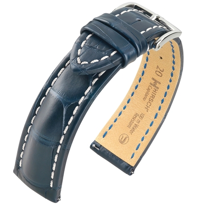 Hirsch Capitano Louisiana Alligator Horlogebandje Semi-Mat Donkerblauw 100m WR