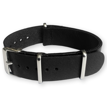 Black NATO Pull-Up Leather Strap - SS