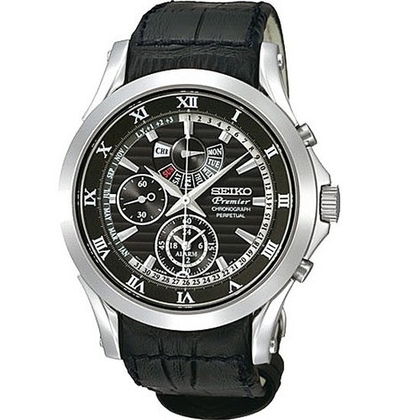 Seiko Premier Horlogeband SPC053P1 Zwart Leer 