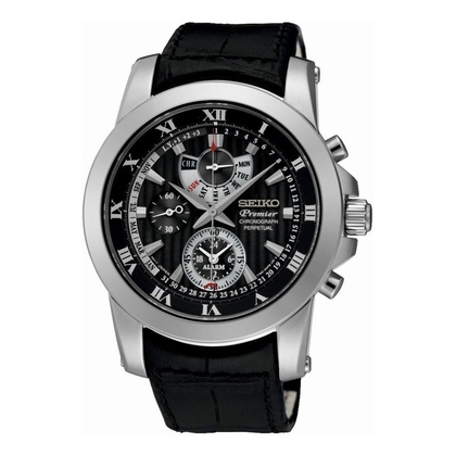 Seiko Premier Horlogeband SPC161P2 Zwart Leer 