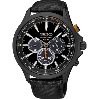 Seiko Solar Horlogeband SSC499P1 Zwart Leer