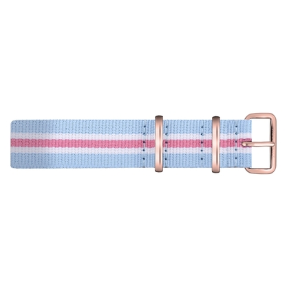 Paul Hewitt NATO Horlogeband Lichtblauw Wit Roze met Rosegouden Gesp 20mm