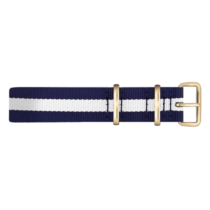 Paul Hewitt NATO Horlogeband Marineblauw Wit met Gouden Gesp 20mm