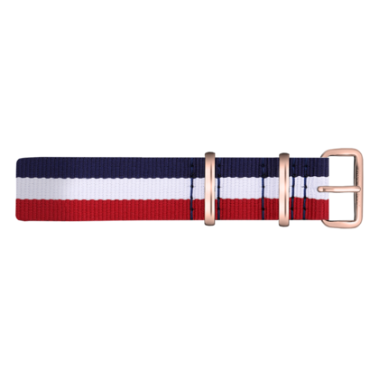 Paul Hewitt NATO Horlogeband Marineblauw Wit Rood met Rosegouden Gesp 20mm