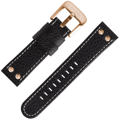 TW Steel Universeel Horlogebandje Zwart Leer Rosegouden Studs 24mm