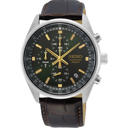 Seiko Quartz Chronograph Horlogeband SSB385 Bruin Leer 22mm